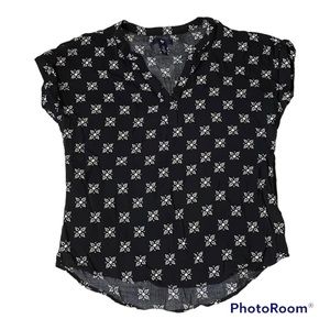 Gap Womens Black Flower Print V-neck Blouse